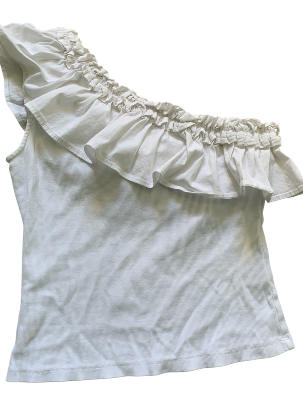 White One-Shoulder Ruffle Tank Top